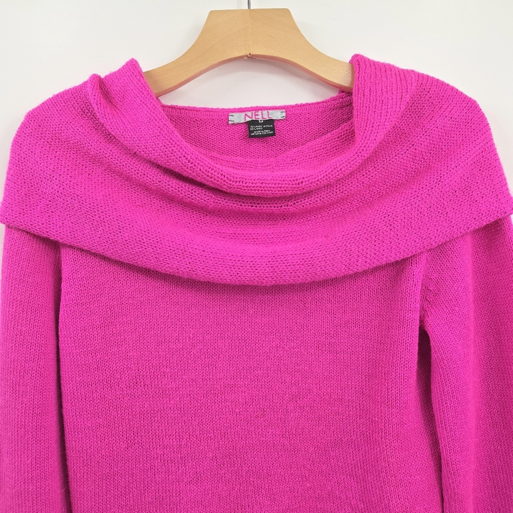 NELL Alpaca Sweater Hot Pink Off Shoulder - Picture 3 of 12